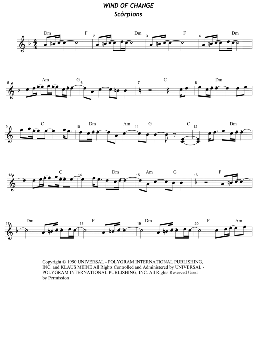Wind Of Change - Score Only Recorder scores gallery preview page 1