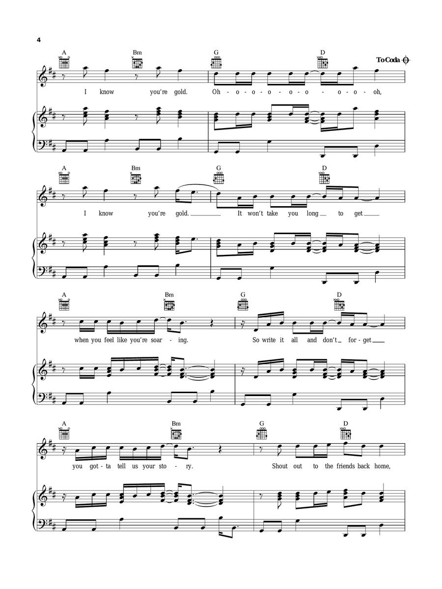 Gold Piano, Vocal, Guitar scores gallery preview page 4