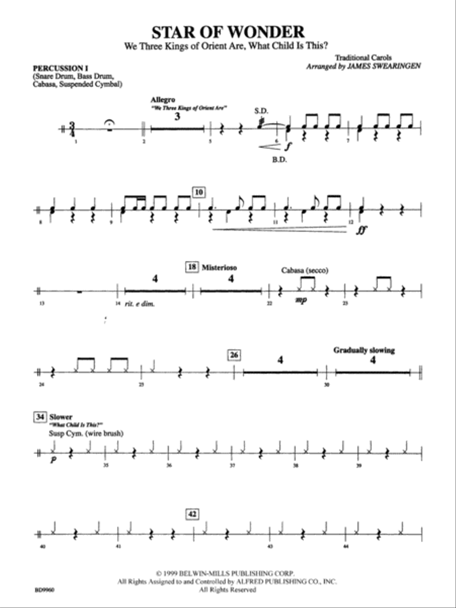 Star of Wonder: 1st Percussion Concert Band scores gallery preview page 1