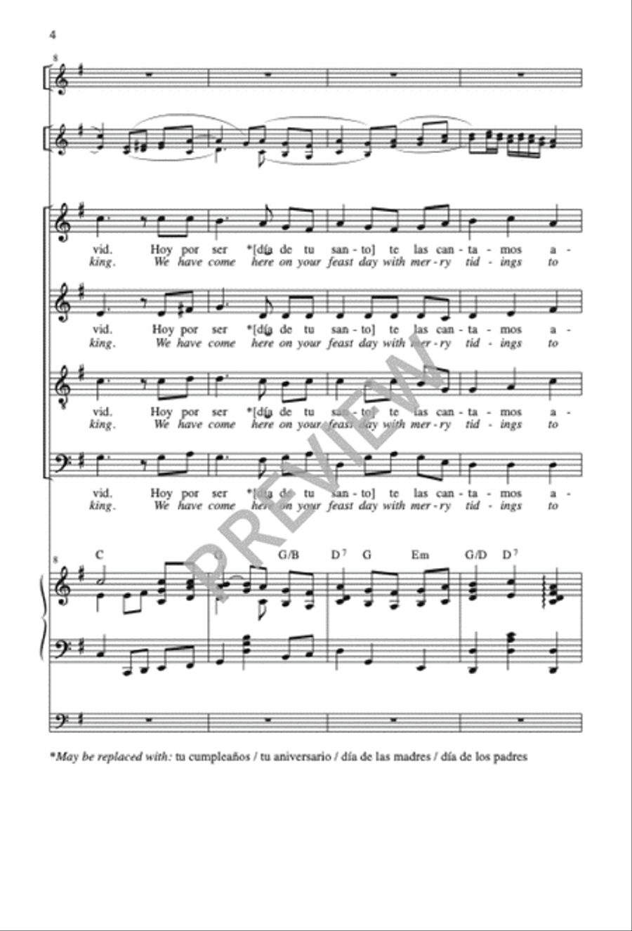 Las Mañanitas / The Morning Song 4-Part scores gallery preview page 5