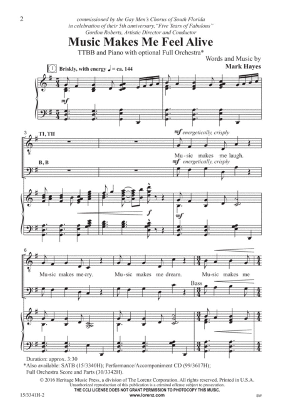 Music Makes Me Feel Alive TTBB scores gallery preview page 2