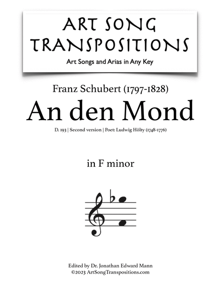 SCHUBERT: An den Mond, D. 193 (second version, transposed to F minor)