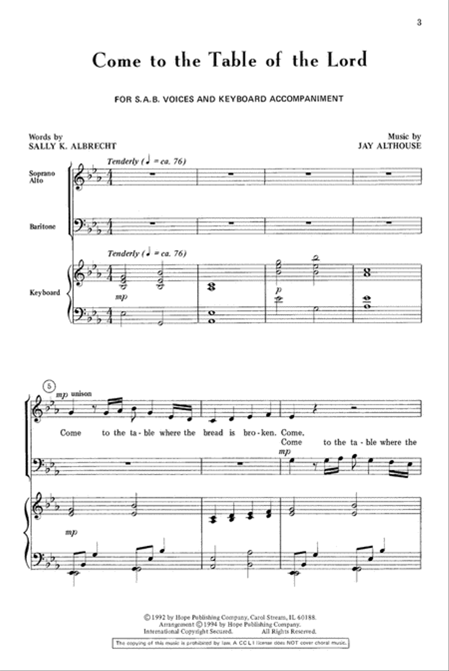 Come to the Table of the Lord - SAB 3-Part scores gallery preview page 4
