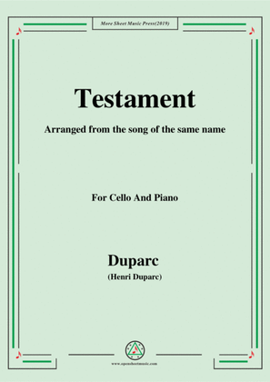 Book cover for Duparc-Testament,for Cello and Piano
