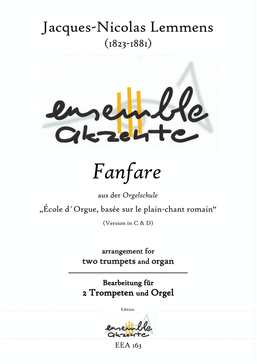 Book cover for Fanfare from „École d´Orgue, ..." Version in C & D - arrangement for two trumpets and organ