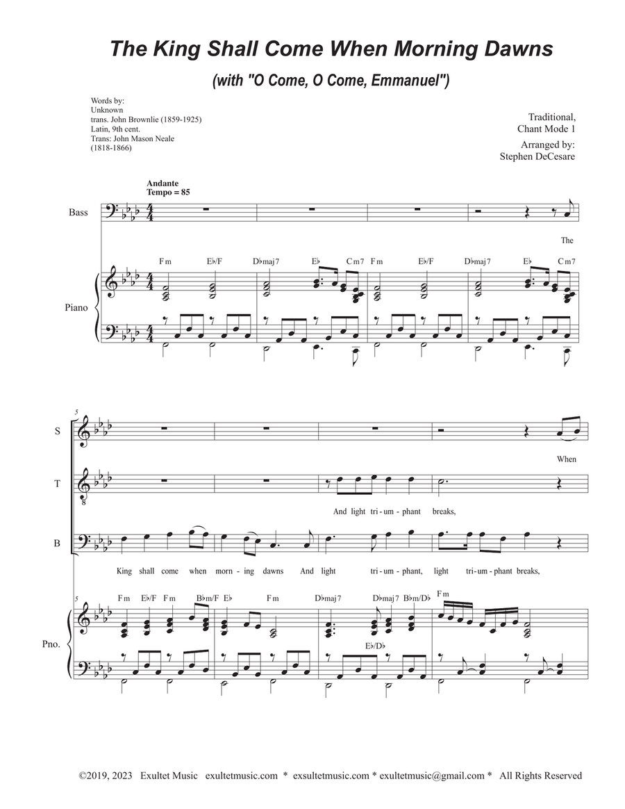 Book cover for The King Shall Come When Morning Dawns (with "O Come, O Come, Emmanuel") (SATB)