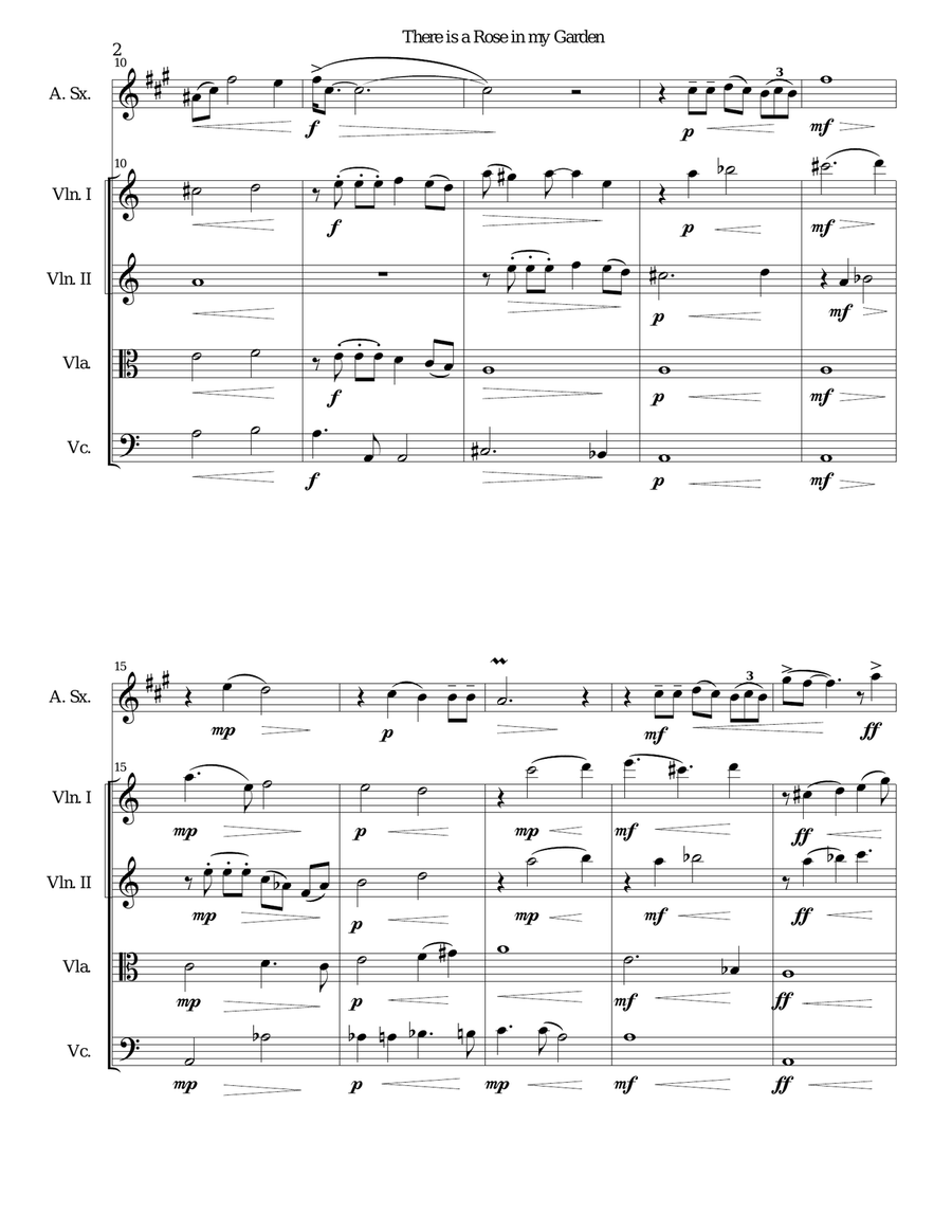 There is a Rose in my Garden for alto saxophone and strings Chamber Orchestra scores gallery preview page 2