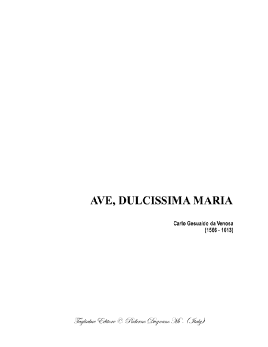 AVE, DULCISSIMA MARIA - Don Carlo Gesualdo da Venosa - For SATTB Choir SATTB scores gallery preview page 1
