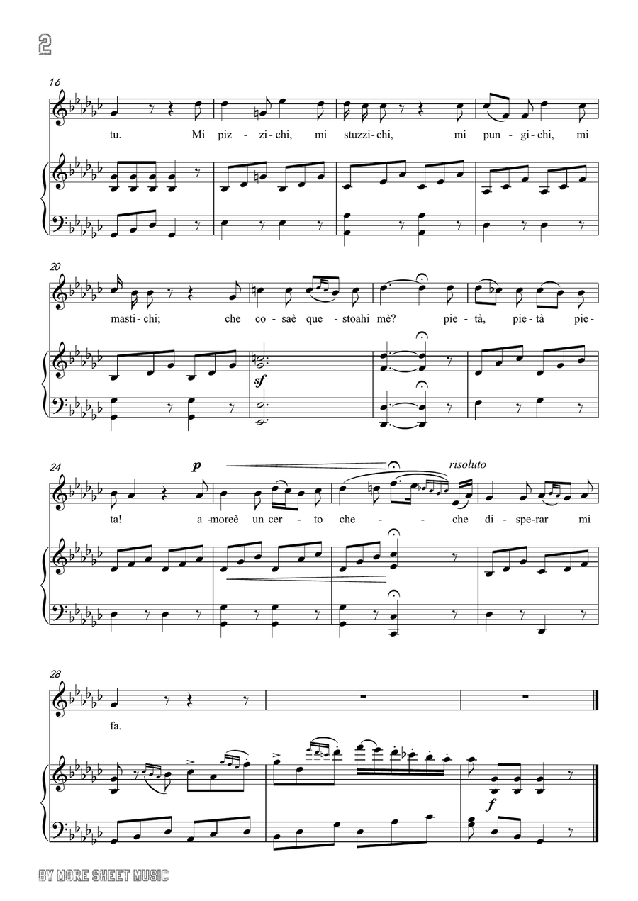 Paisiello-Nel cor più non mi sento in G flat Major,for Voice and Piano Piano, Vocal scores gallery preview page 4