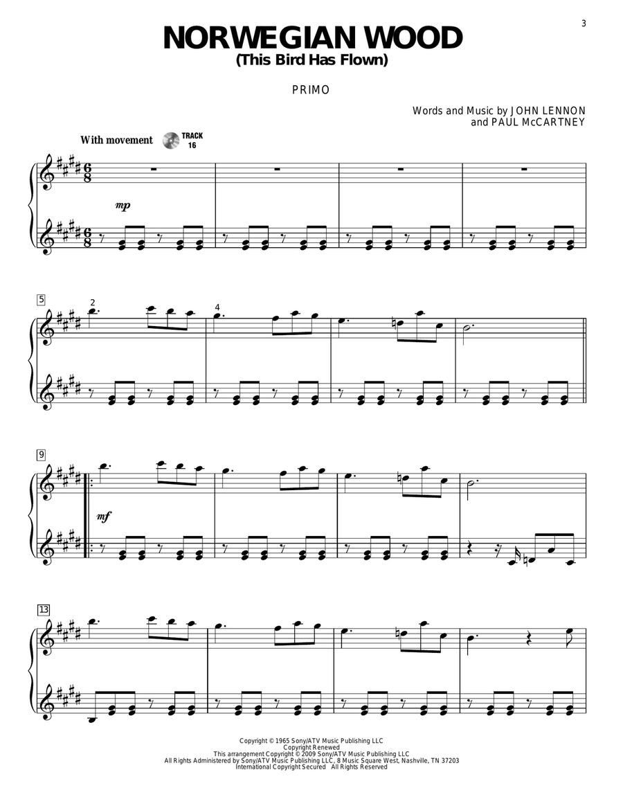 Norwegian Wood (This Bird Has Flown) Piano Duet scores gallery preview page 2