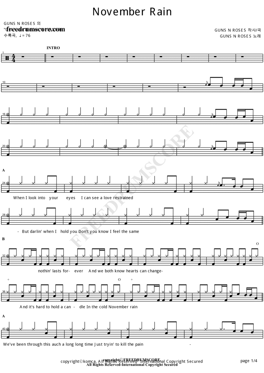 November Rain Drum Set scores gallery preview page 1