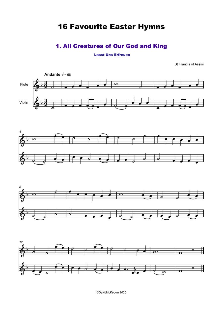 16 Favourite Easter Hymns for Flute and Violin Duet Flute scores gallery preview page 2