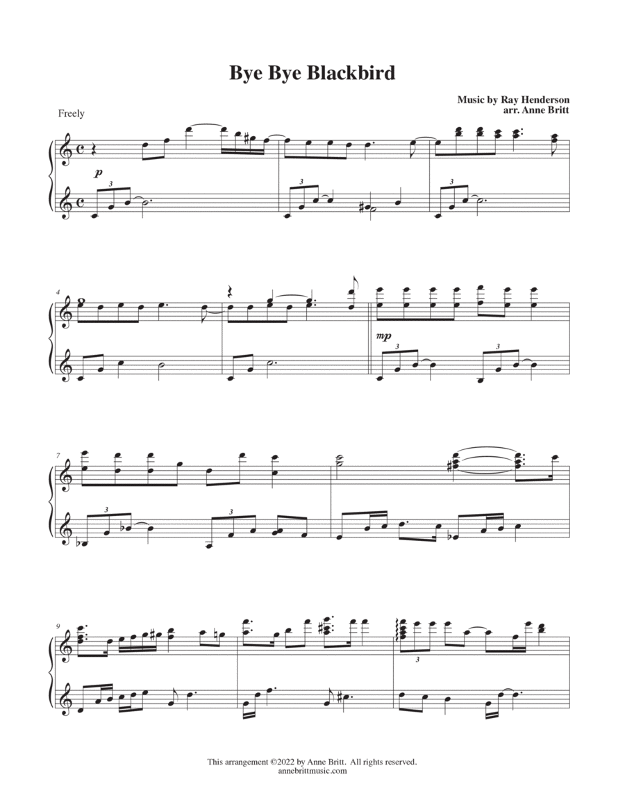 Bye Bye Blackbird Piano Solo scores gallery preview page 1