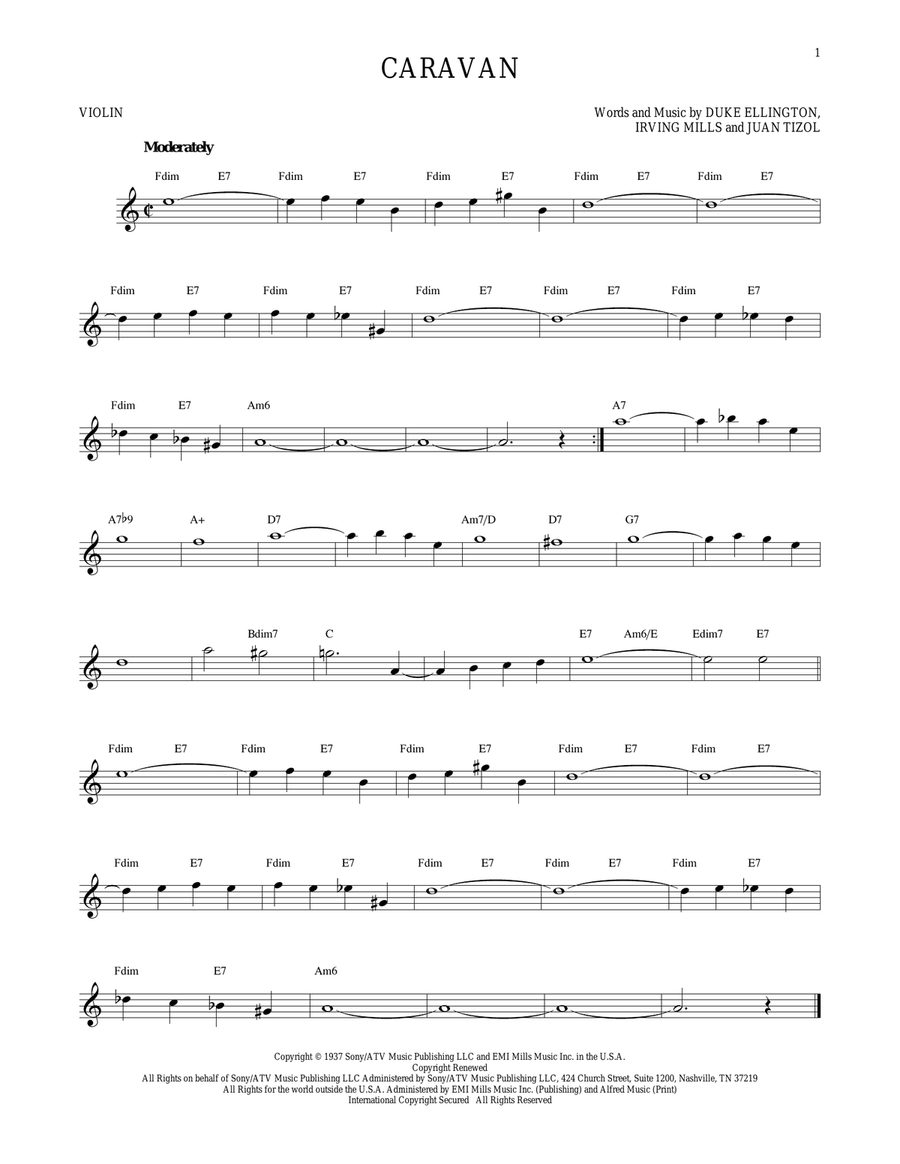 Caravan Violin Solo scores gallery preview page 1