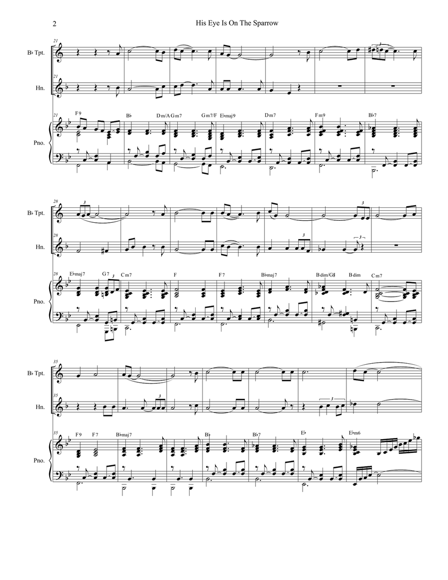 His Eye Is On The Sparrow (Duet for Bb-Trumpet and French Horn) Brass Duet scores gallery preview page 3