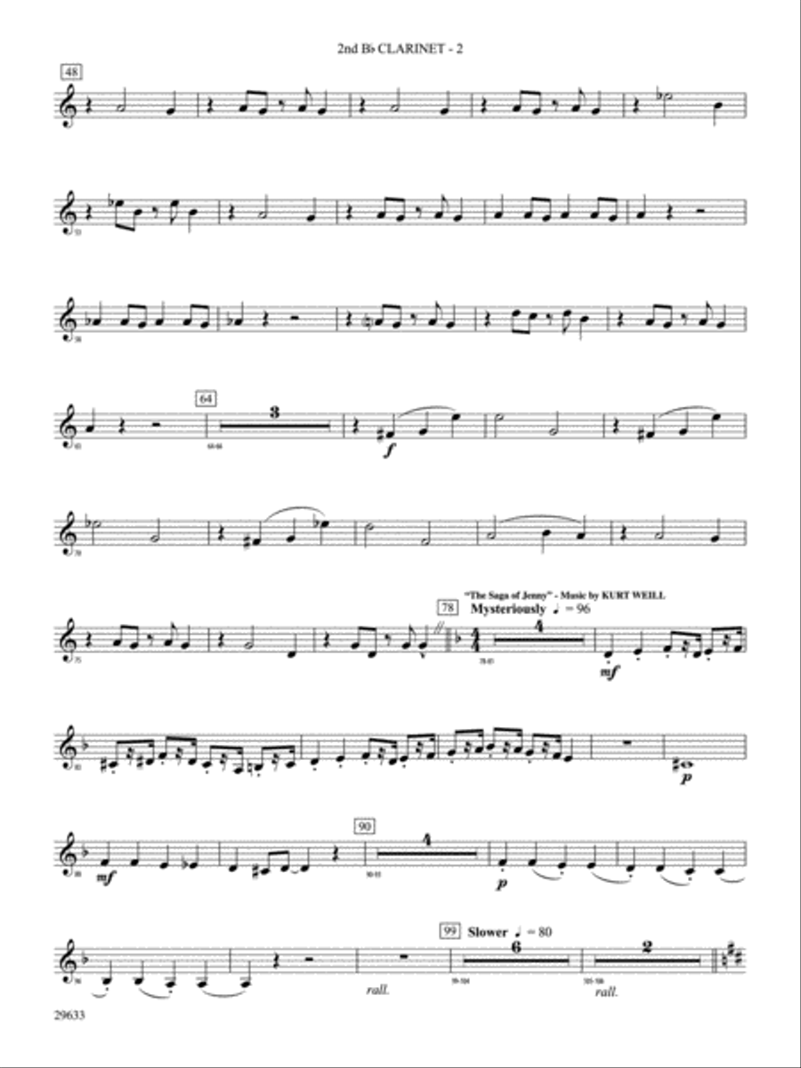 A Tribute to Kurt Weill: 2nd B-flat Clarinet Concert Band scores gallery preview page 2