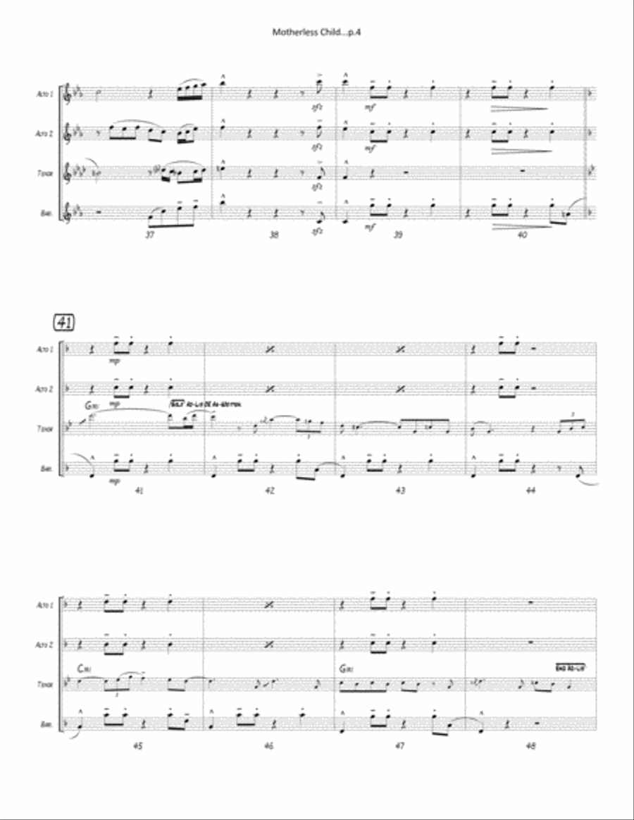 (Sometimes I Feel Like a) Motherless Child Woodwind Quartet scores gallery preview page 5