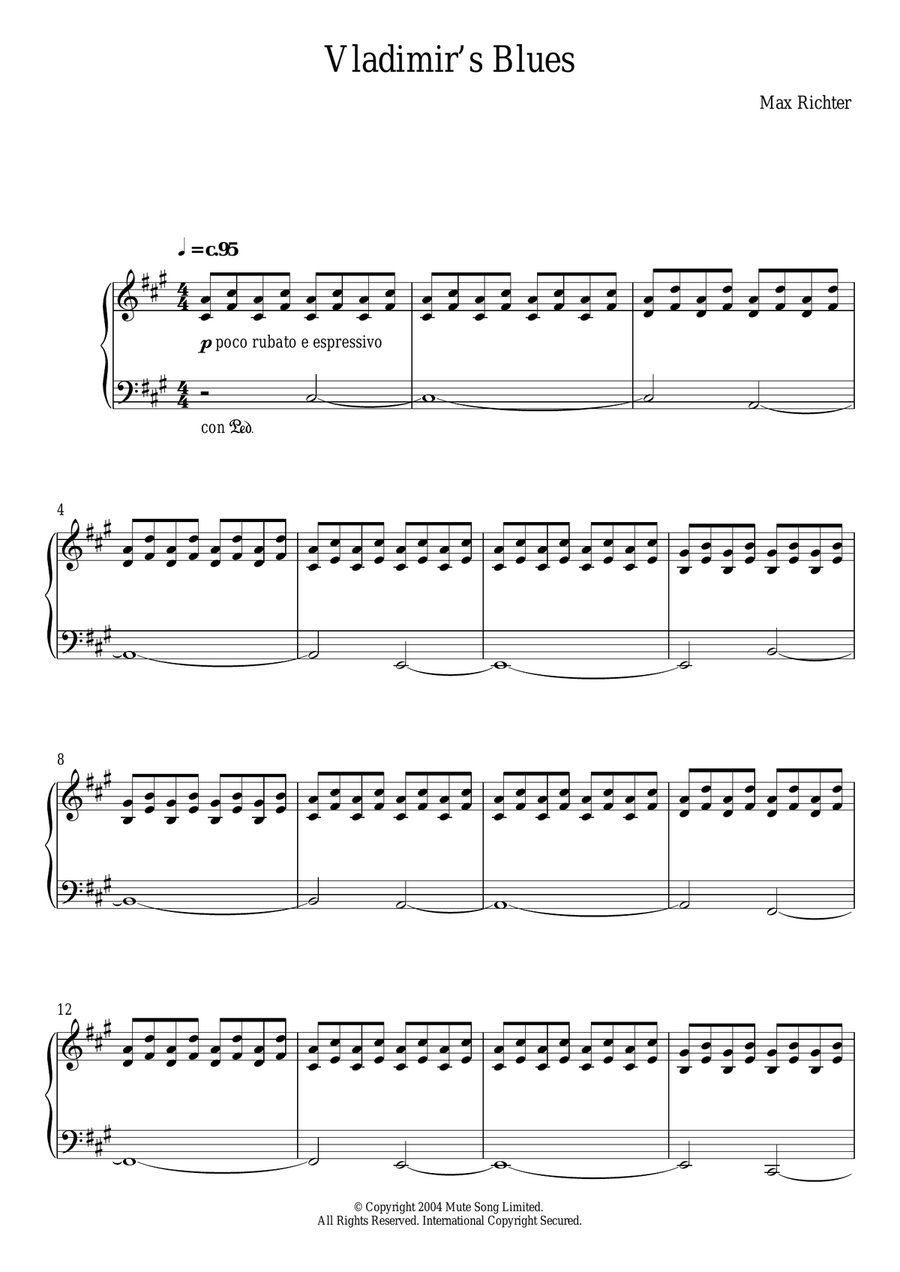 Vladimir's Blues Vladimir's Blues Piano Solo scores gallery preview page 1
