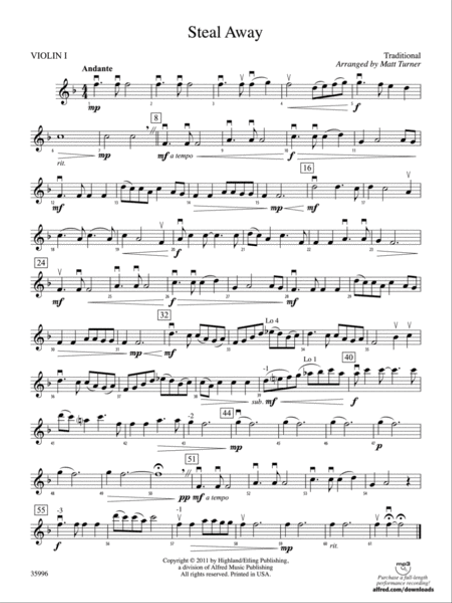 Steal Away: 1st Violin String Orchestra scores gallery preview page 1