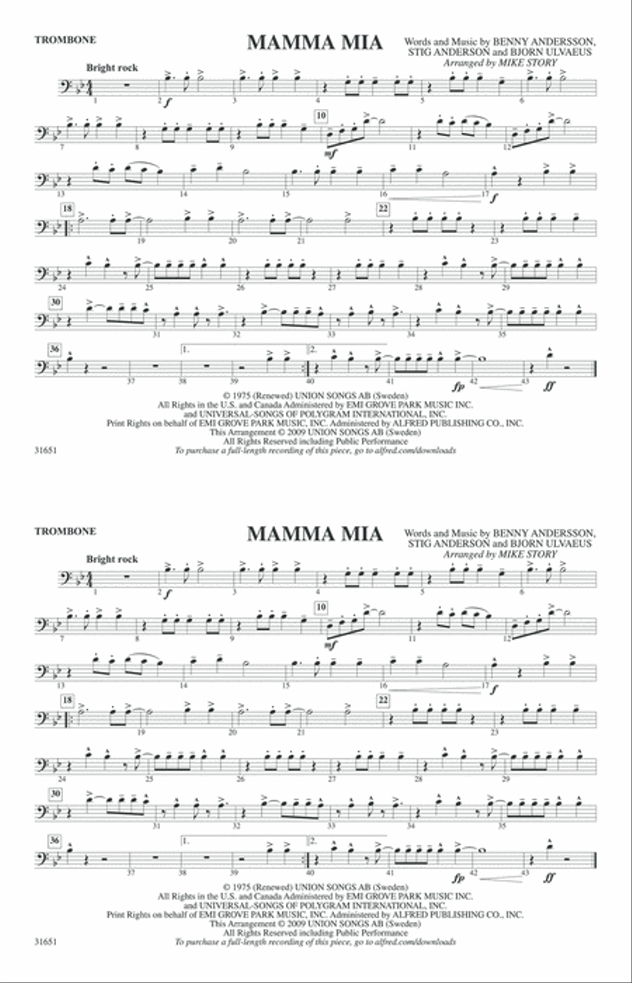 Mamma Mia: 1st Trombone Marching Band scores gallery preview page 1
