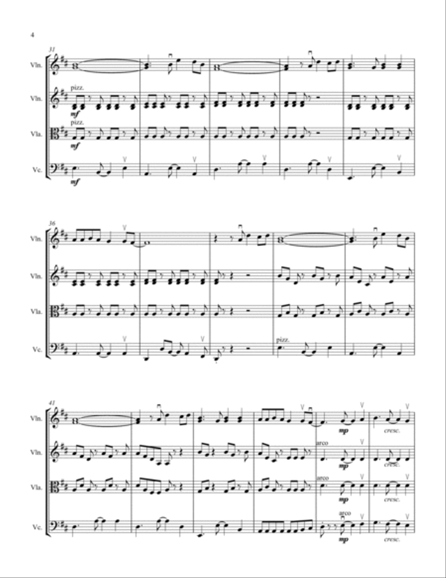 Feliz Navidad String Quartet scores gallery preview page 6