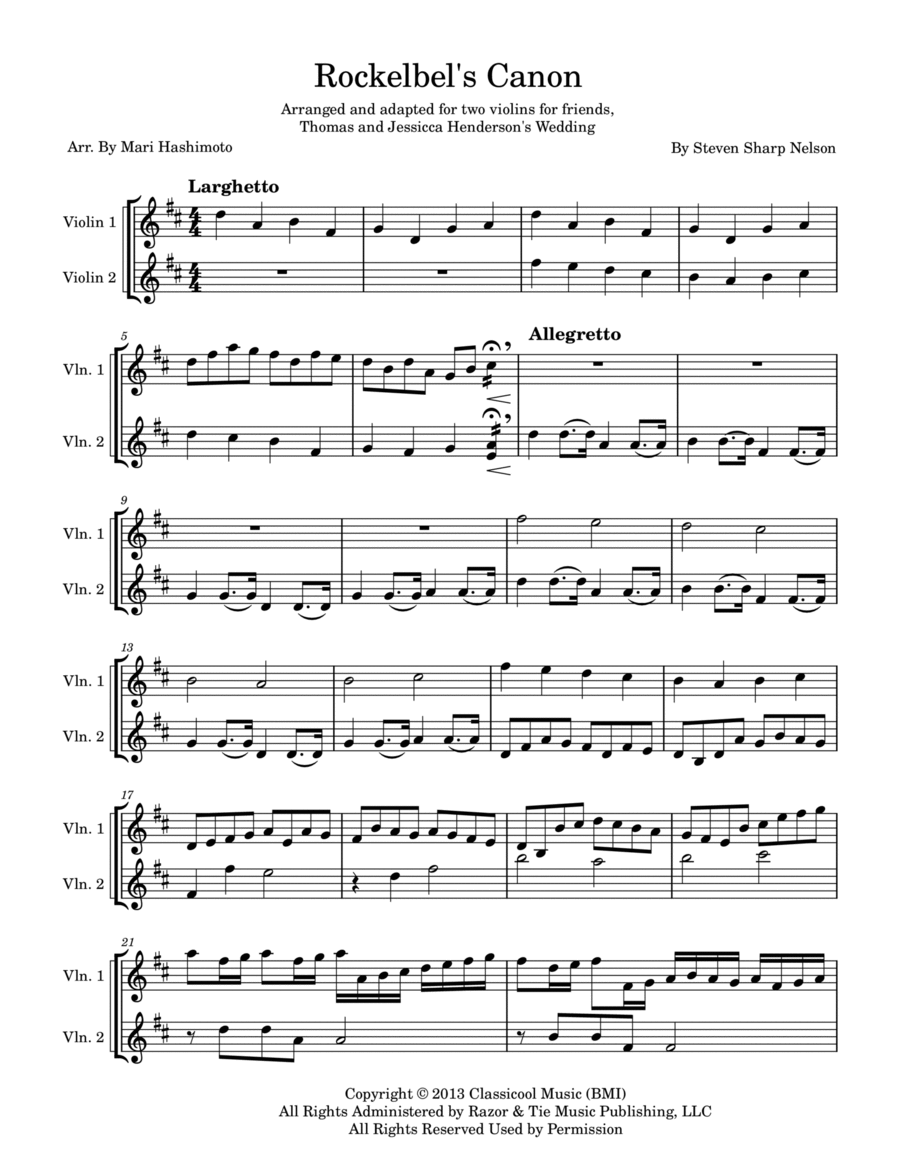 Rockelbel's Canon String Duet scores gallery preview page 1