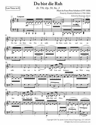 Schubert - Du Bist die Ruh for Low Voice in G Major
