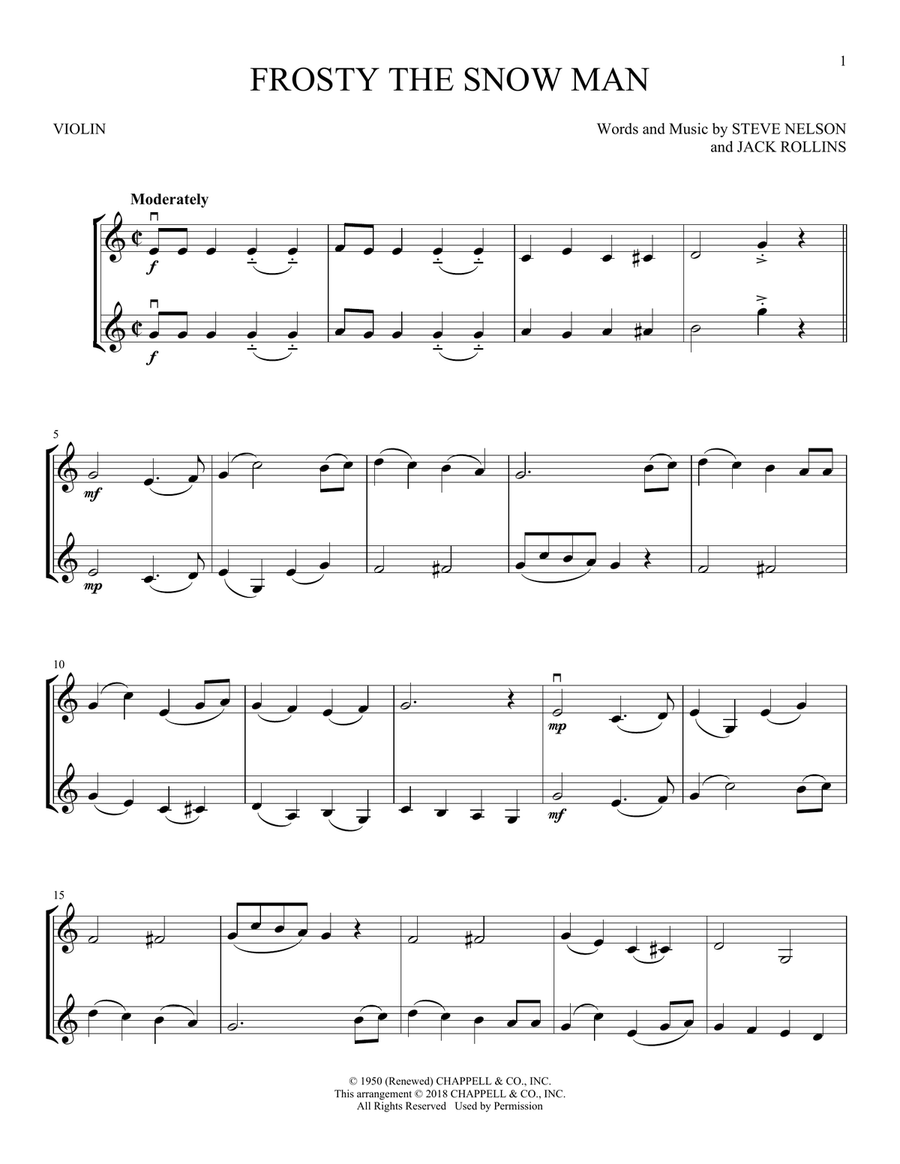 Frosty The Snow Man Frosty The Snow Man String Duet scores gallery preview page 1