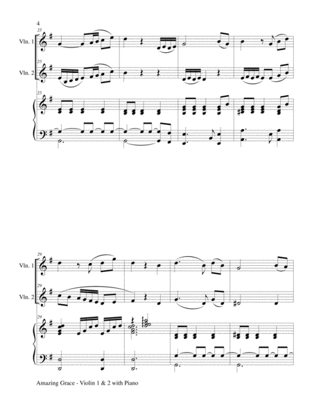 AMAZING GRACE (Violin 1 & 2 with Piano - Score & Parts included) image number null