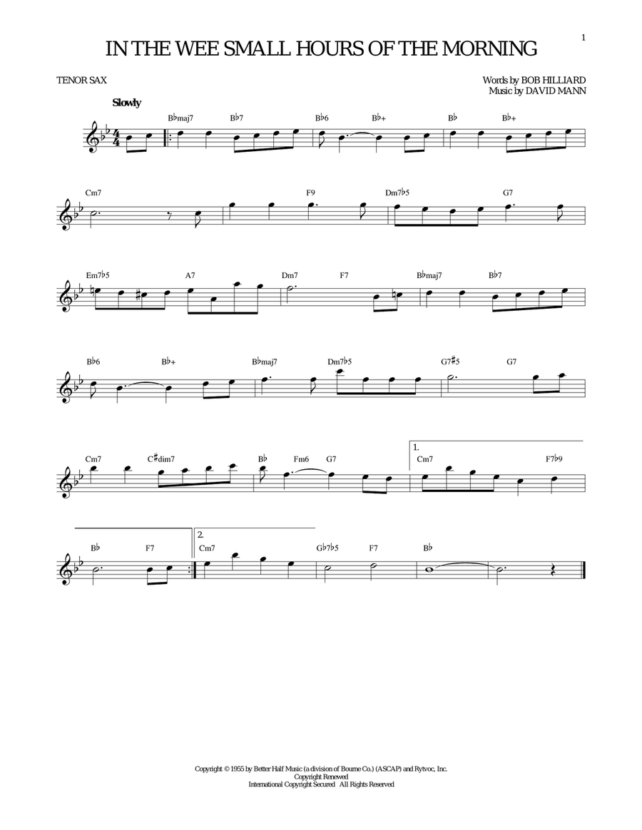 In The Wee Small Hours Of The Morning Tenor Saxophone scores gallery preview page 1