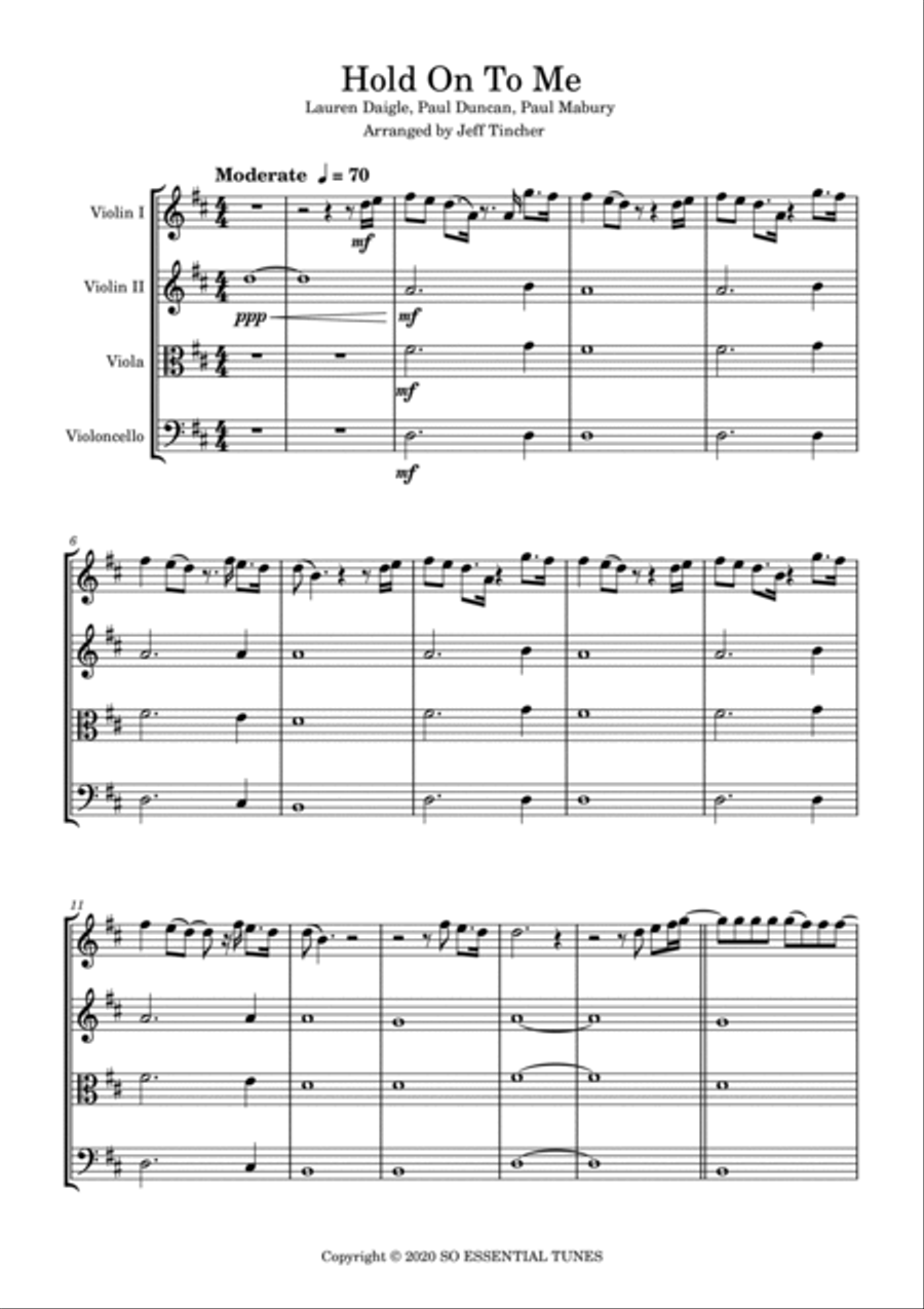Hold On To Me Hold On To Me String Quartet scores gallery preview page 2