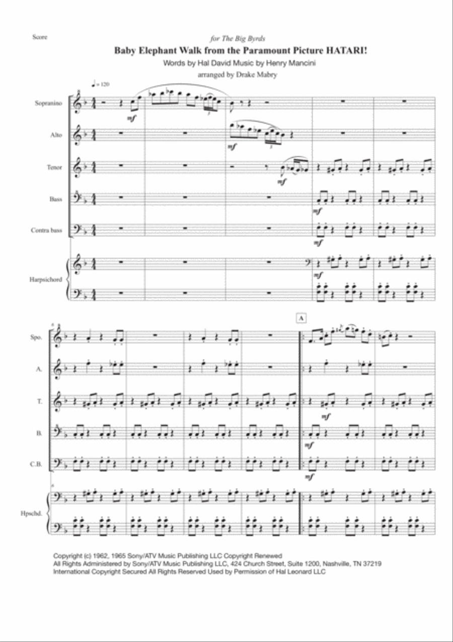 Baby Elephant Walk from the Paramount Picture HATARI! Small Ensemble scores gallery preview page 1