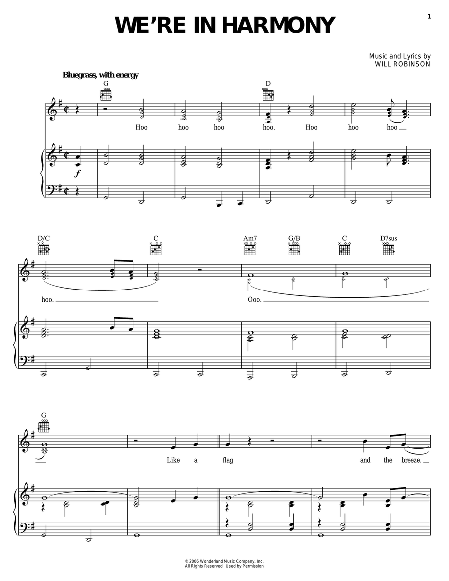 We're In Harmony Piano, Vocal, Guitar scores gallery preview page 1