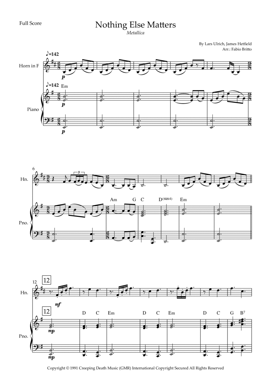 Nothing Else Matters Horn scores gallery preview page 1