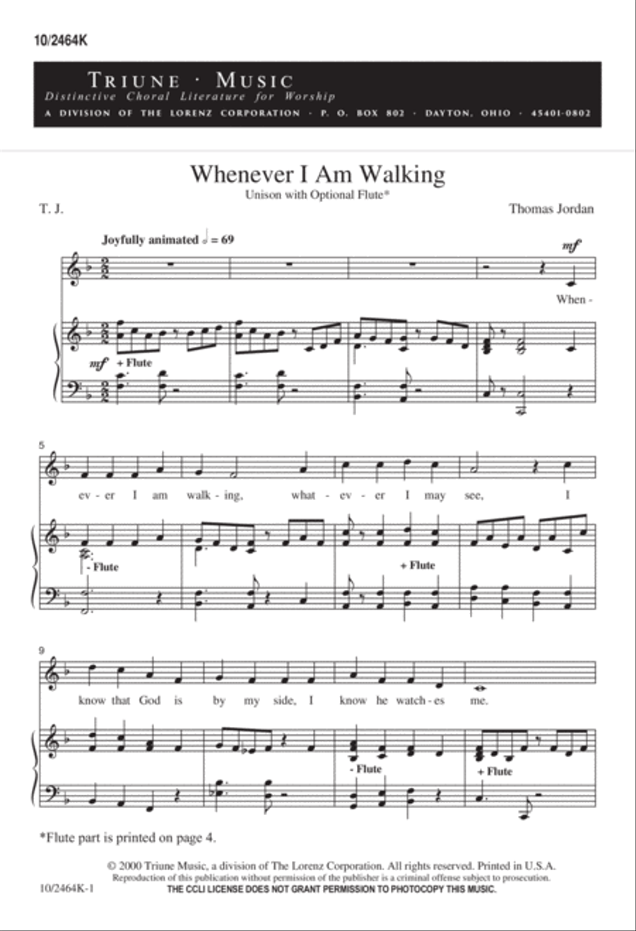 Whenever I Am Walking Whenever I Am Walking Unison Choir scores gallery preview page 1