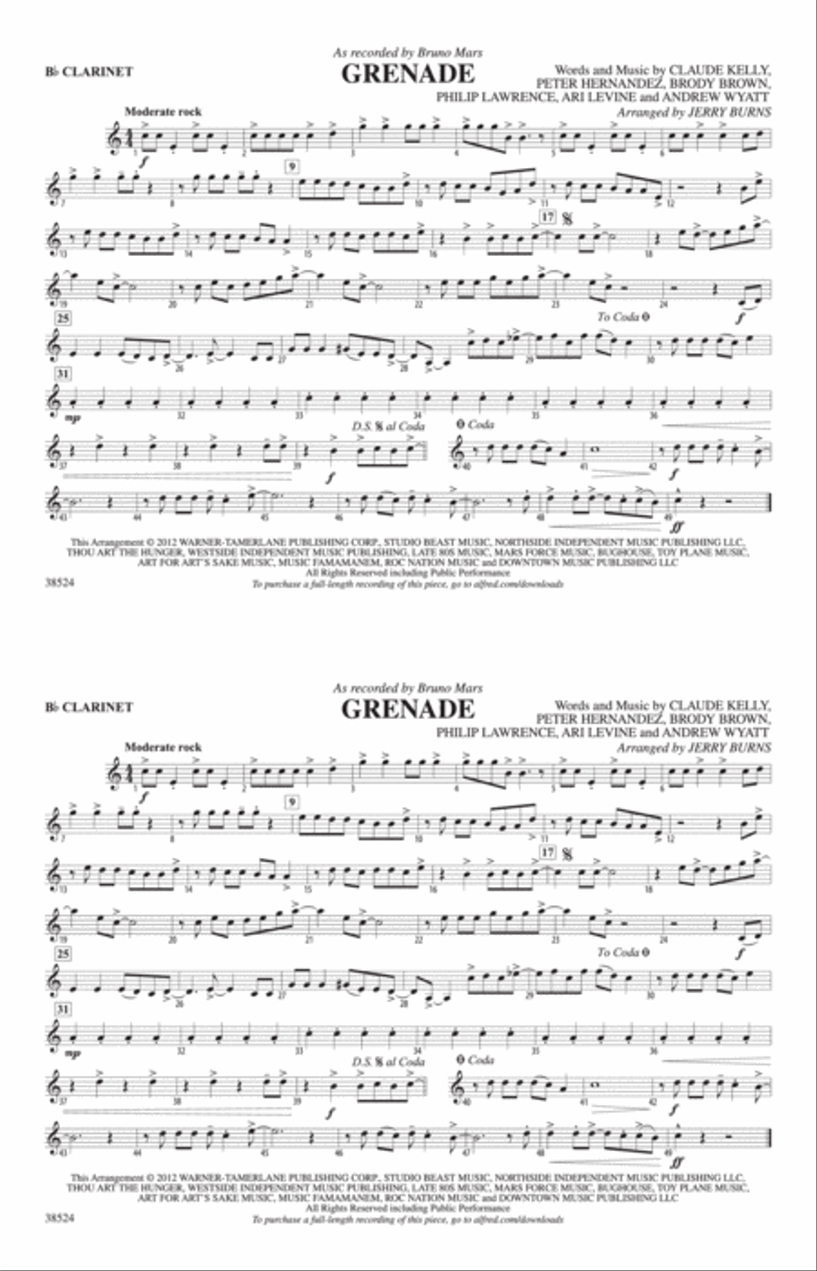 Grenade: 1st B-flat Clarinet Marching Band scores gallery preview page 1