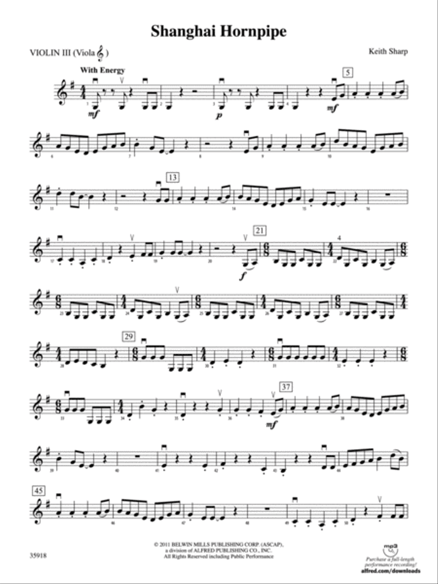 Shanghai Hornpipe: 3rd Violin (Viola [TC]) String Orchestra scores gallery preview page 1
