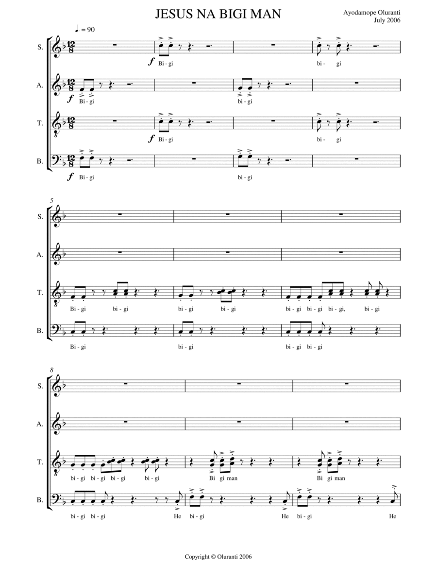 JESUS NA BIGI MAN Piano, Vocal, Guitar scores gallery preview page 1