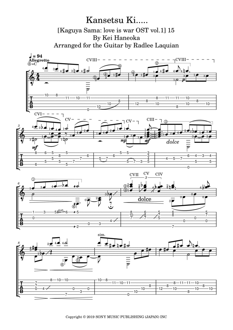 Kansetsu Ki...... Kansetsu Ki...... Electric Guitar scores gallery preview page 1