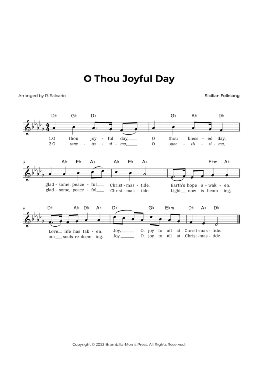 O Thou Joyful Day (Key of D-Flat Major) image number null