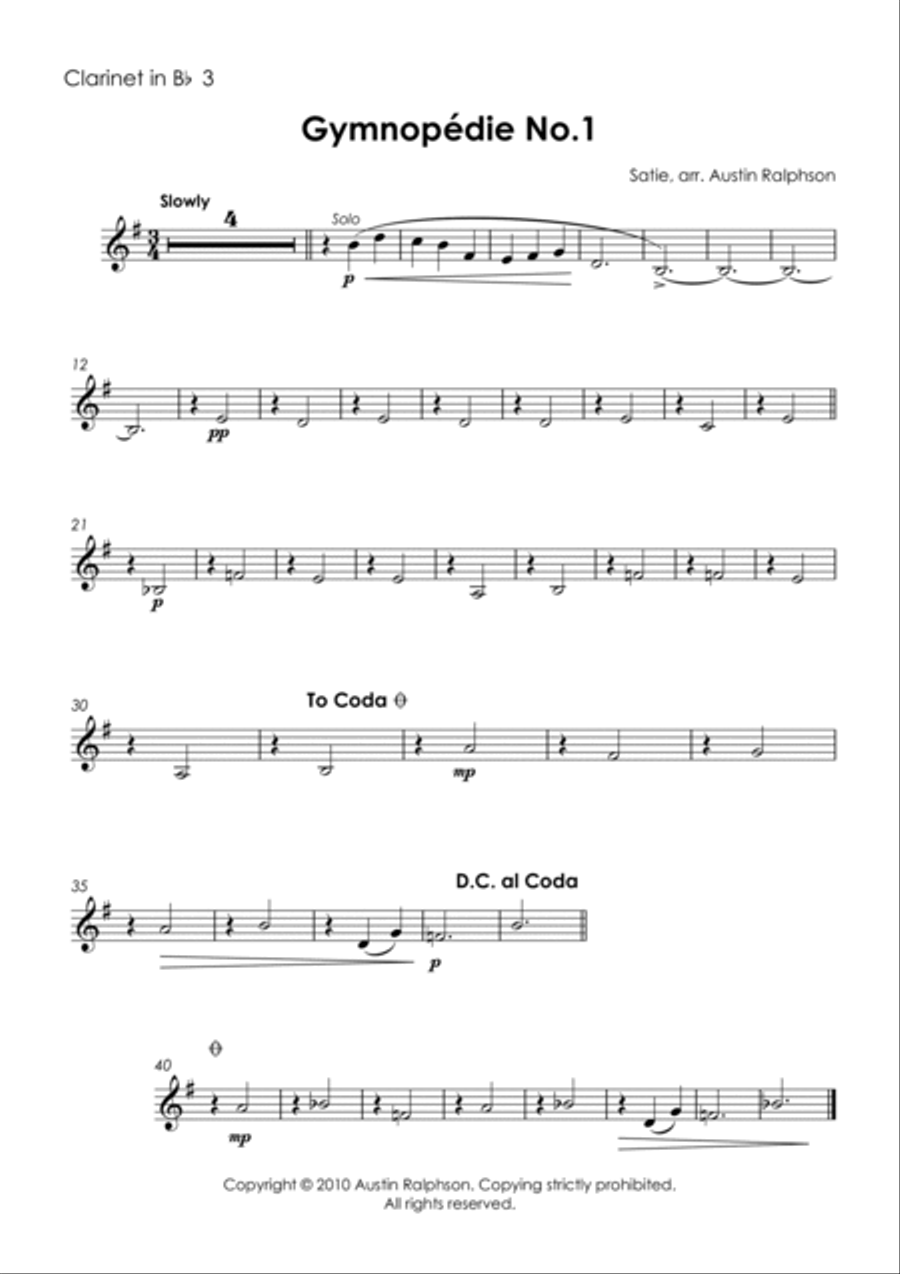 Gymnopedie No.1 - clarinet quintet Gymnopedie No.1 - clarinet quintet Clarinet Quintet scores gallery preview page 5