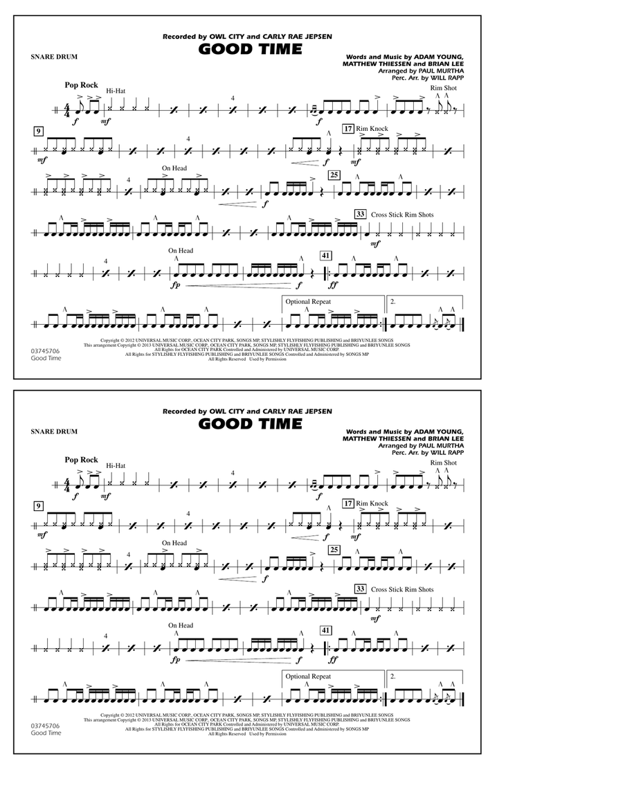 Good Time - Snare Drum Marching Band scores gallery preview page 1