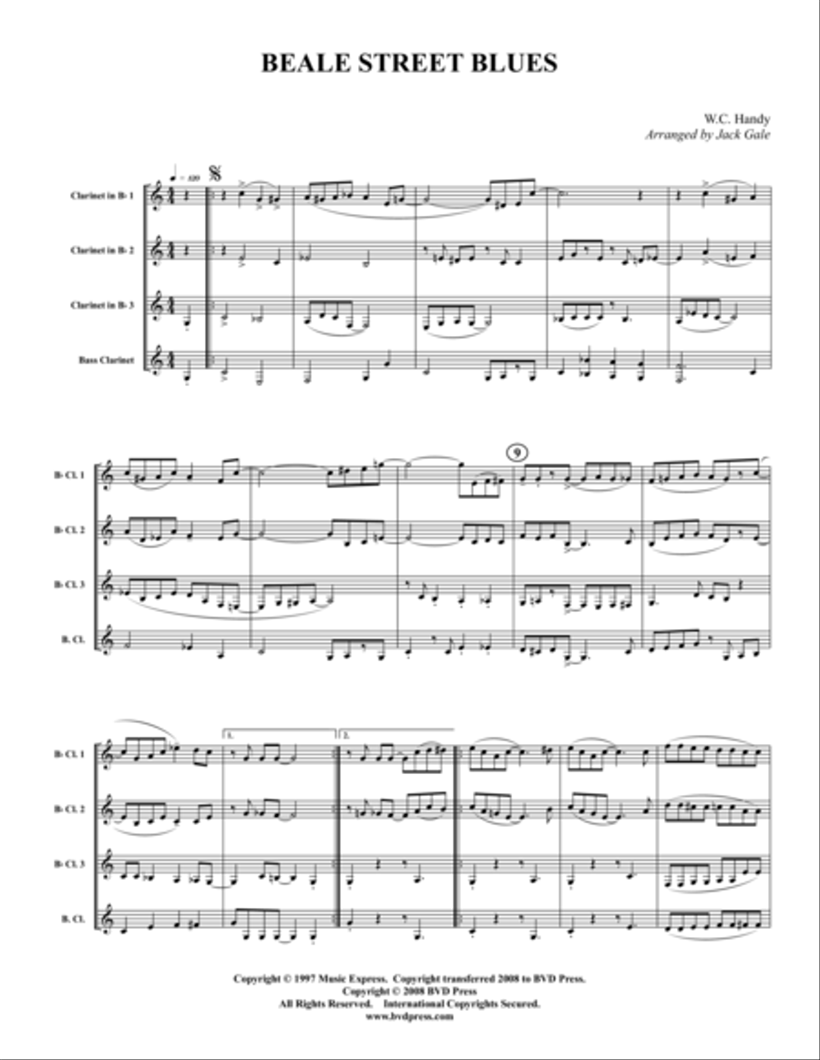 Beale Street Blues Beale Street Blues Clarinet Quartet scores gallery preview page 1
