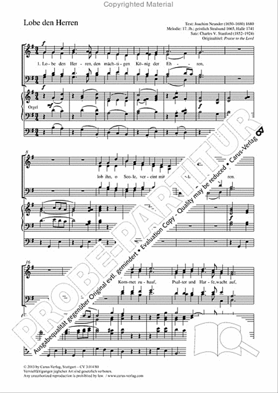 Praise to the Lord (Lobe den Herren) 4-Part scores gallery preview page 2