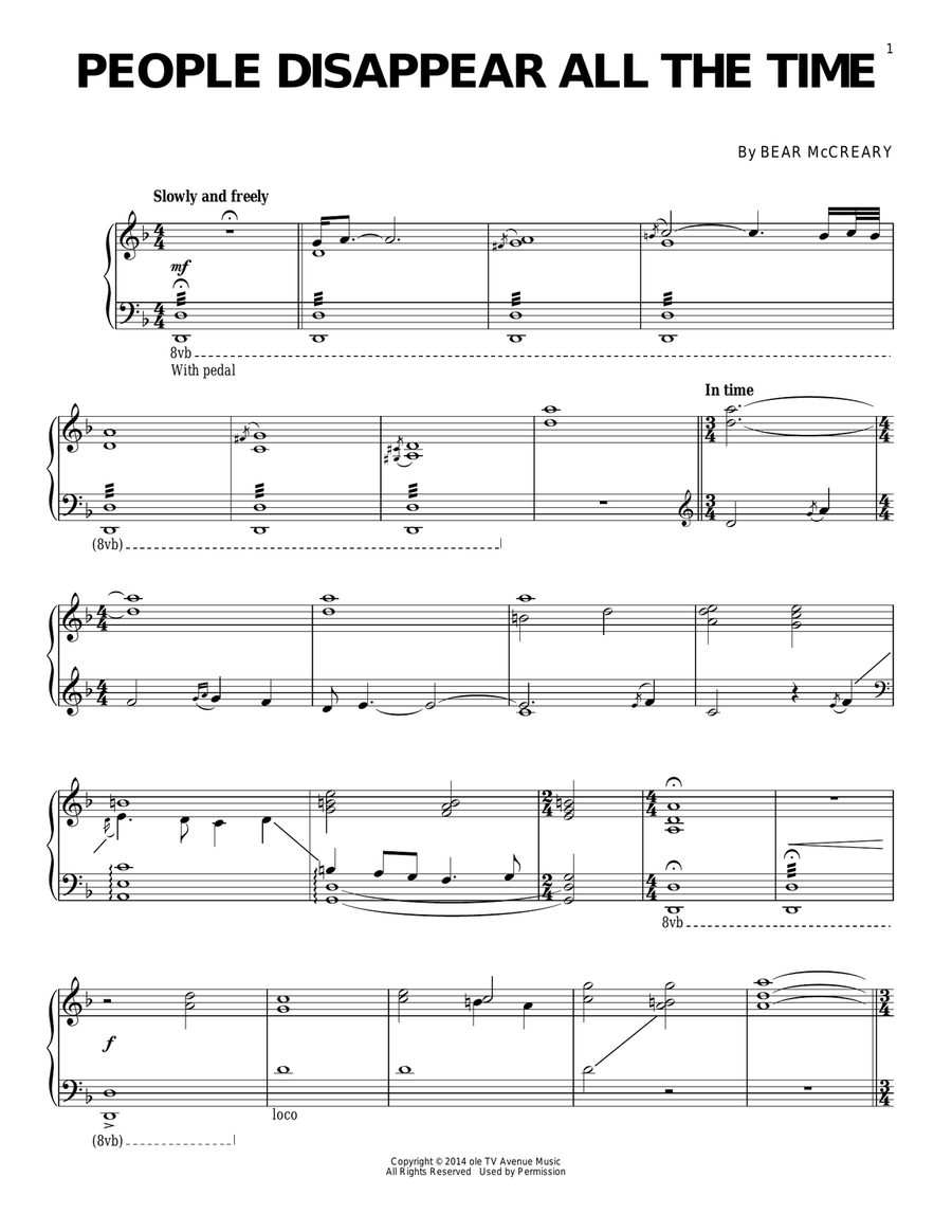 People Disappear All The Time (from Outlander) Piano Solo scores gallery preview page 1