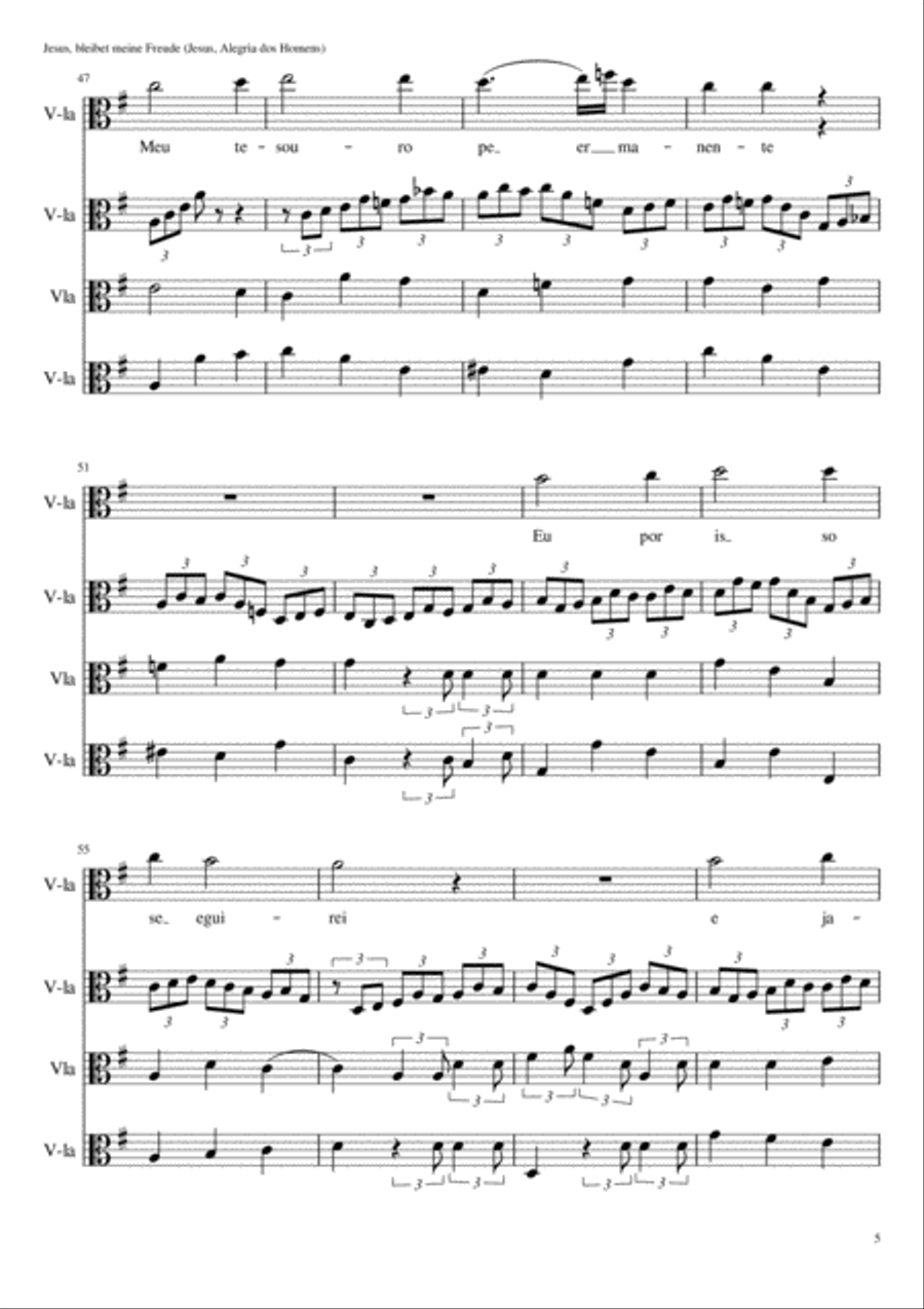 Bach Jesus bleibet meine Freude Jesus Alegria dos Homens for four violas Chamber Orchestra scores gallery preview page 5