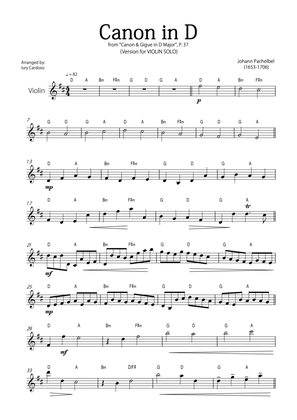 "Canon in D" by Pachelbel - Version for VIOLIN SOLO.