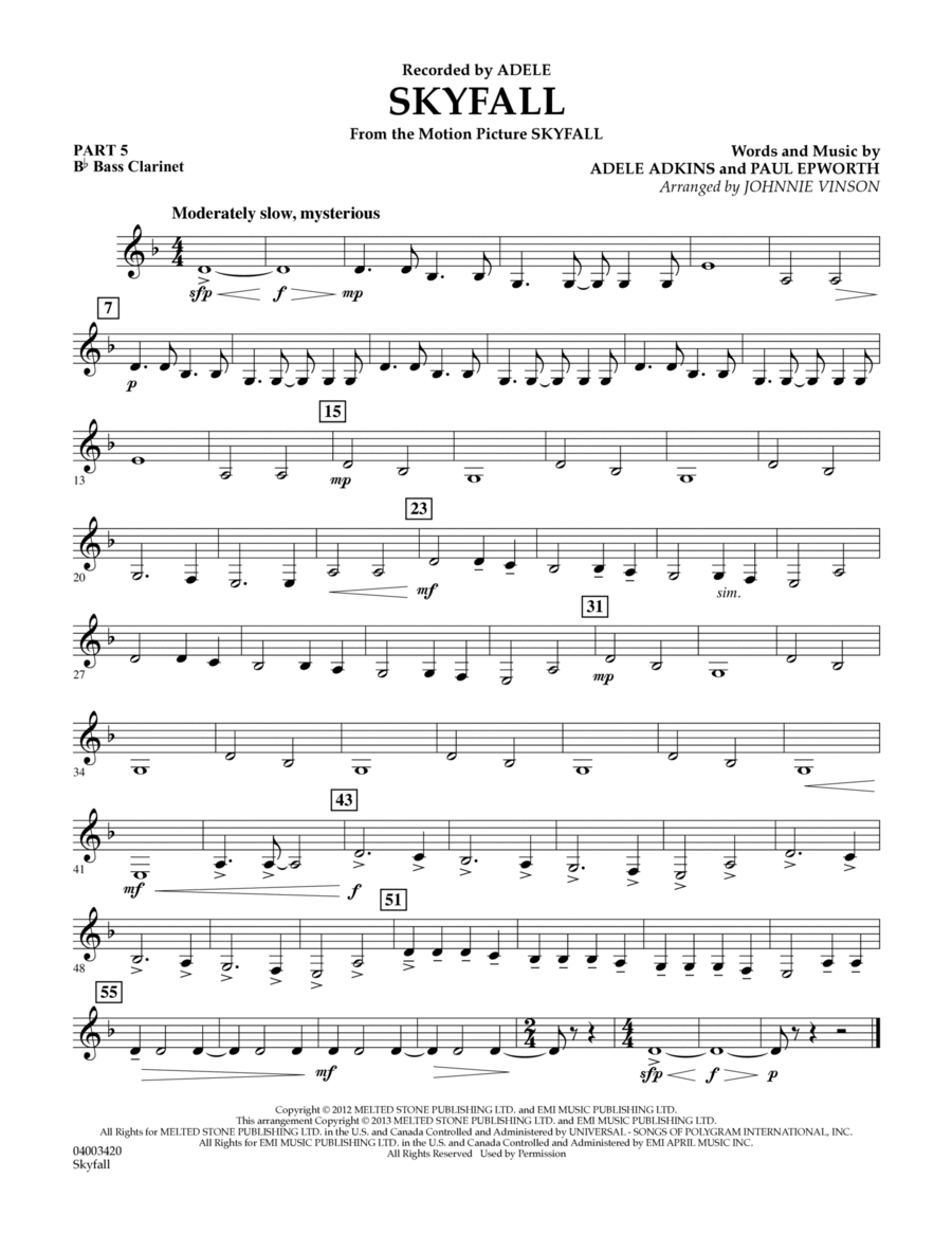 Skyfall - Pt.5 - Bb Bass Clarinet Concert Band scores gallery preview page 1