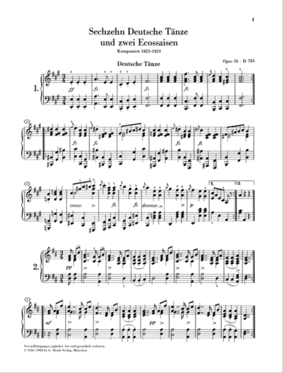 16 German Dances and 2 Ecossaises Op. 33 D 783 Piano Solo scores gallery preview page 2