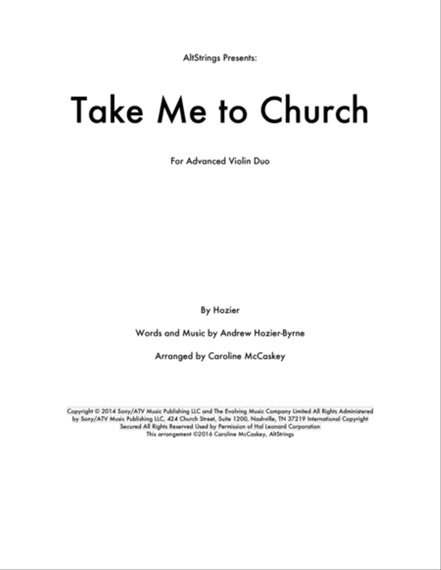 Take Me To Church Take Me To Church String Duet scores gallery preview page 1